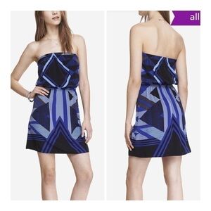 EXPRESS  Blue & Black Geo Strapless Dress